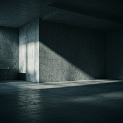Interior of a brutalist concrete office